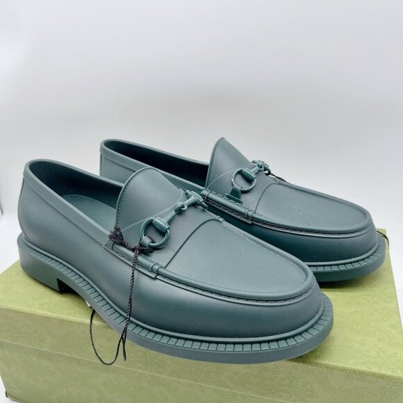 GUCCI Enameled Horsebit Loafer Dark Green Rubber Mens Size UK 11 US 11.5 - Picture 2 of 15